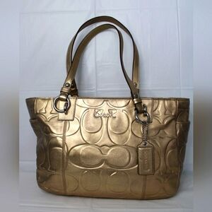 Coach Designer Metallic Gold East West Leather Shoulder Bag Tote Handbag